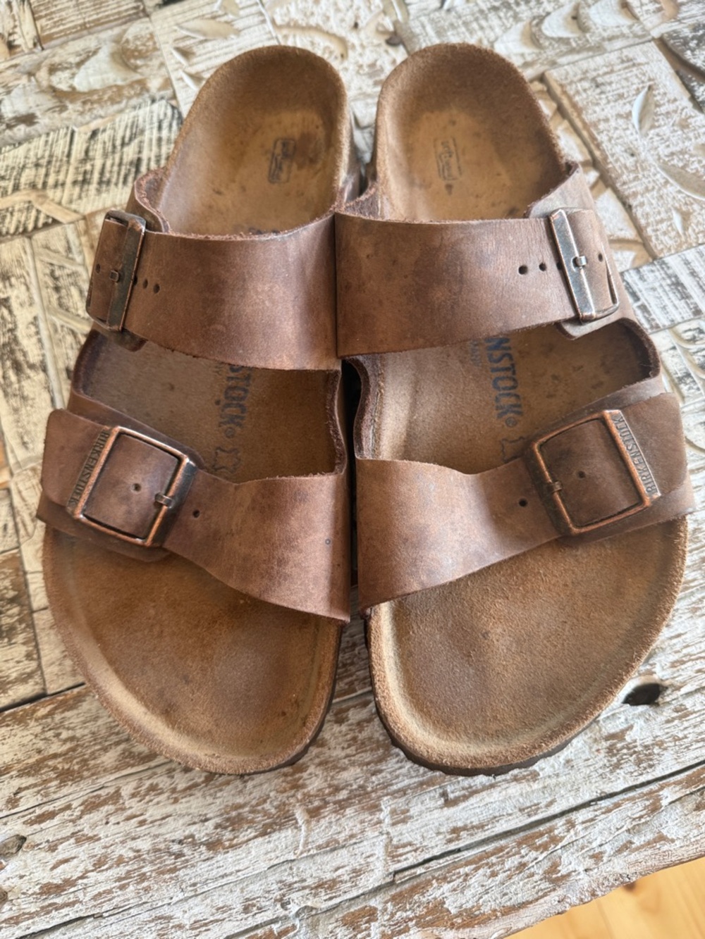Birkenstock Brown Leather Double Buckle Arizona Sandals